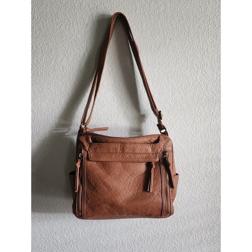 Bueno Of California Brown Vegan Leather Multi-Pocket Crossbody Bag